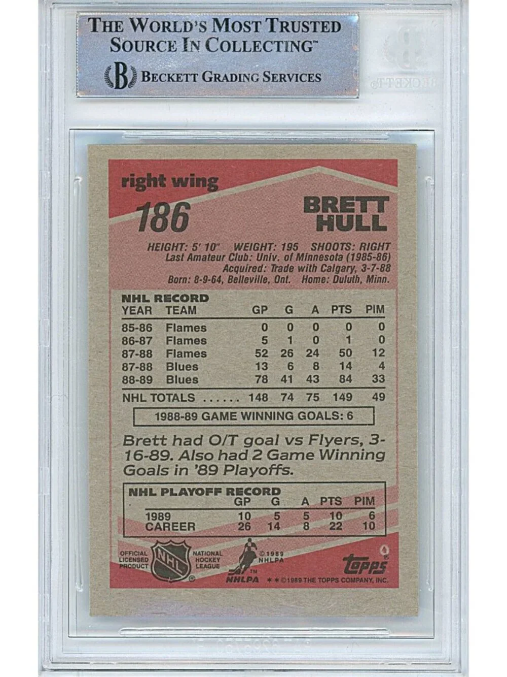 Brett Hull Signed St Louis Blues 1989-90 Topps Hockey Card Beckett BAS Autograph
